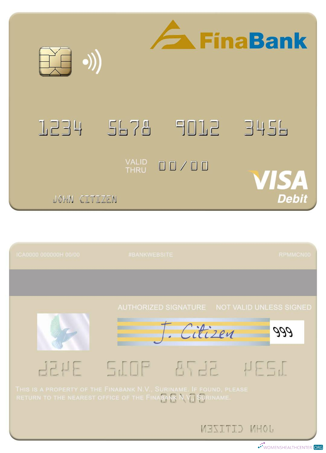 Download Suriname Finabank N.V. visa debit card Photoshop template